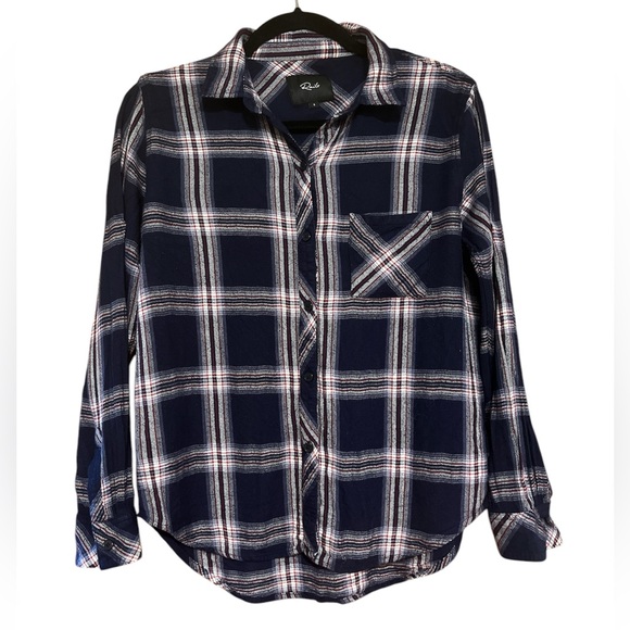 Rails Women’s Long Sleeved Button Front Rayon Navy Mulberry White Plaid Shirt, S - Picture 2 of 8